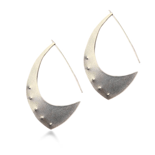 The Aubergine Sterling Silver Hoop Earrings are the perfect size. When you put them on, the only time you will notice them is when you look in the mirror, because they are surprisingly lightweight. Fabricated from recycled sterling silver.  FEATURES  º Hand fabricated in recycled sterling silver  º Soft brushed cashmere finish  º 2" total length