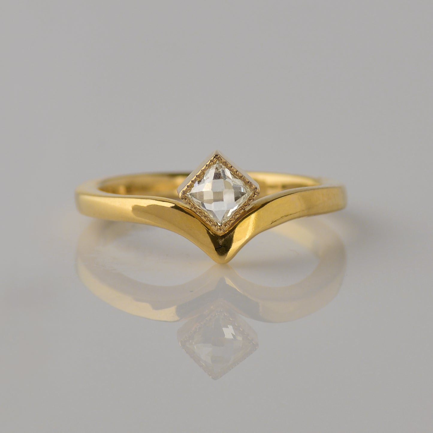 Lily Victory Engagement Ring, 32ct square 'Rose-Nouveau' diamond that was re-cut from a reclaimed antique diamond, similar to a rose-cut diamond
