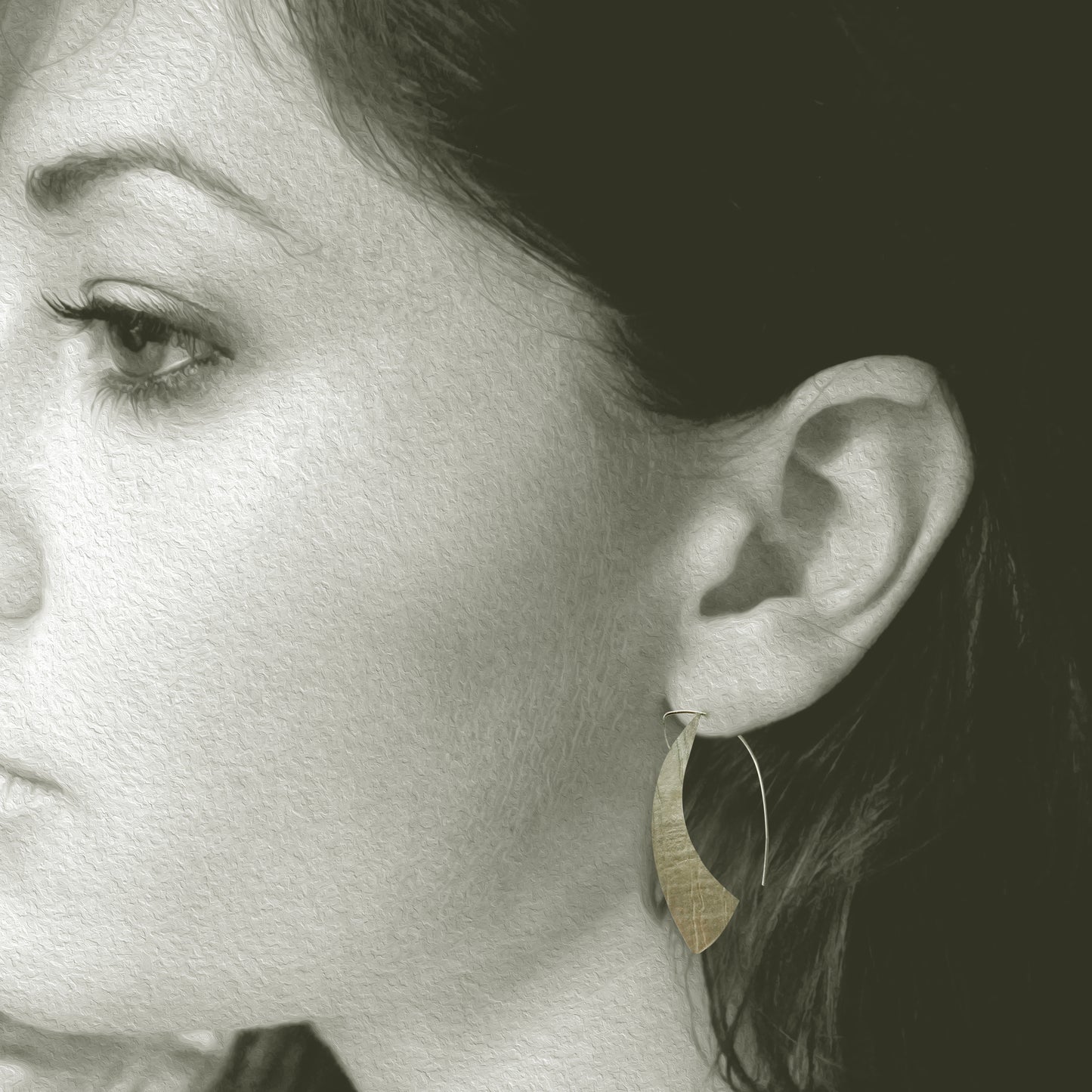 Our Sterling Silver Silhouette Hoop Earrings are a contemporary take on a classic look. Hand crafted in recycled sterling silver, these lightweight and comfortable earrings offer a beautiful snapshot of your personal style.

A must-have for everyday wear, their 1.5" long x 1" wide size ensures they stay perfectly in place, framing your face with effortless elegance. Allow 2-4 weeks for delivery, but if you have to have them sooner, please contact the studio and we will see if we can accommodate you. 