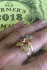 Double Pod Flora Leaf 14kt yellow gold ring