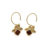 Leaf earrings made from 14kt yellow gold with cushion cut amber colored citrine. .75” long with circle shaped French wire.