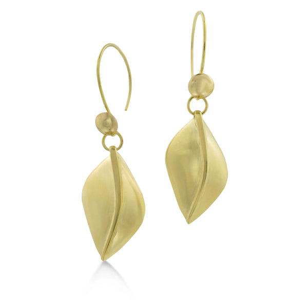 East Fourth Street Jewelry, 18kt yellow gold earrings from our Flora Leaf collection. Hand carved and cast, 1.5