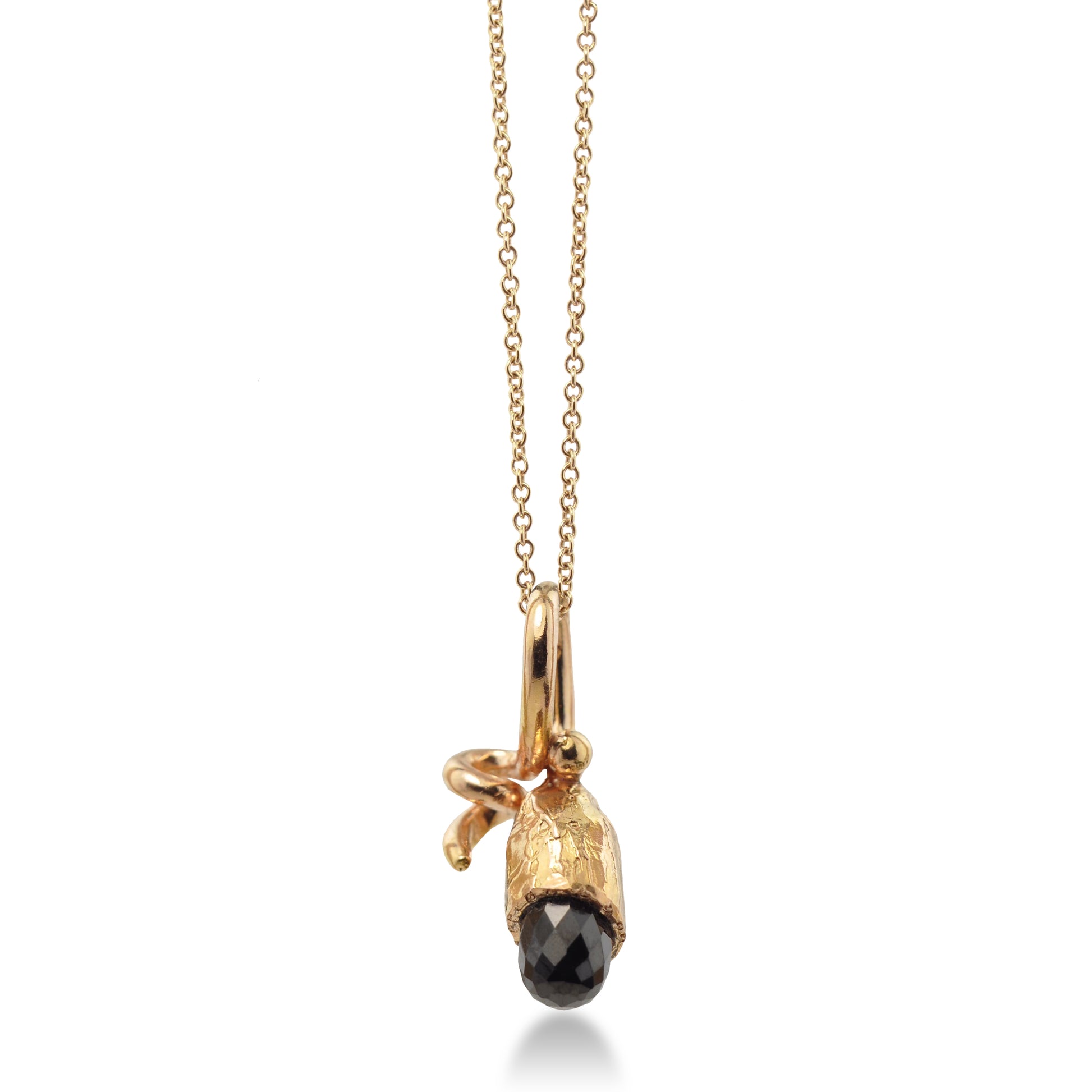 Susan Crow Studio Rose Gold Pendant with Black Spinel. 18" rose gold chain. Delicate, simple, modern jewelry.