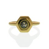 Original designed ring by Susan Crow for East Fourth Street Jewelry. 14kt recycled yellow gold with round salt and pepper diamond. 