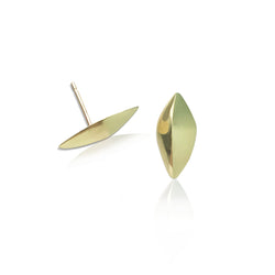 Small Modern and simple Leaf Design post earring made from 18kt Fairmined yellow gold. Perfect for everyday wear, .75