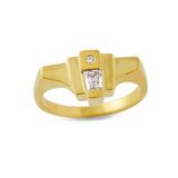 Our Helen Ring is crafted out of 18kt Fairmined gold and pre-consumer vintage white diamonds. As a member of our Odyssey Collection it definitely has a hint of historical design with a modern spin. FEATURES: º Hand carved and cast in 18kt certified Fairmined Gold. º Comfortable fit º Soft cashmere finish