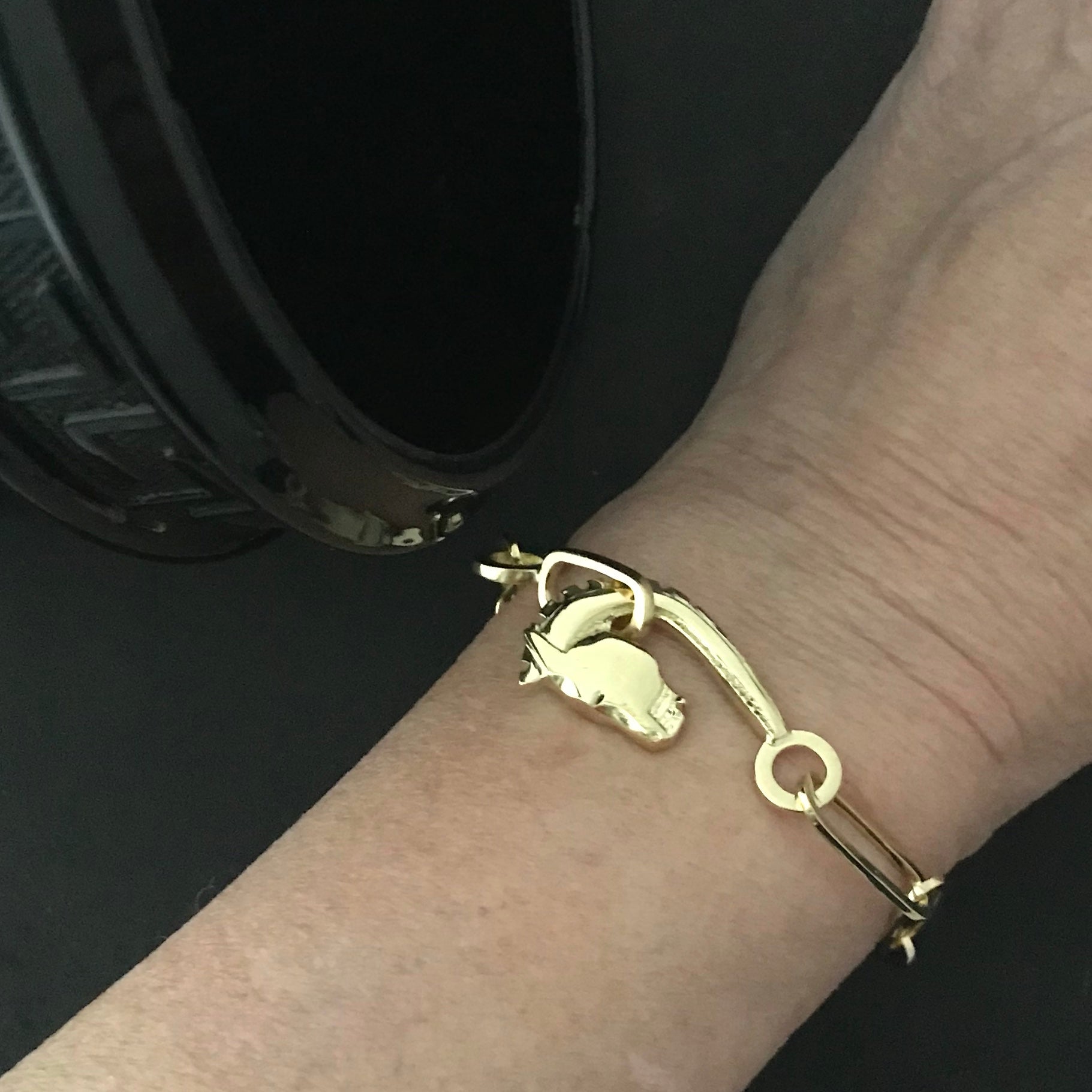 Inspired by the ancient Greek Medici horse head from the 4th century BC. Ourelongated link bracelet is fabricated, hand carved and cast in solid 18kt Fairmined yellow gold.

Individually hand shaped links are elevated by their gold weight – coming together with our one-of-a-kind Horse clasp.

Small, fits wrists up to 6.25" in circumference. If you require a medium, please contact the studio for sizing and pricing.

Designed and made by Susan Crow.